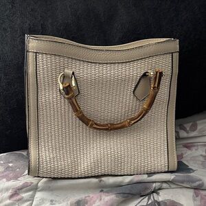 Elegant Cream Satchel with Bamboo Handles
